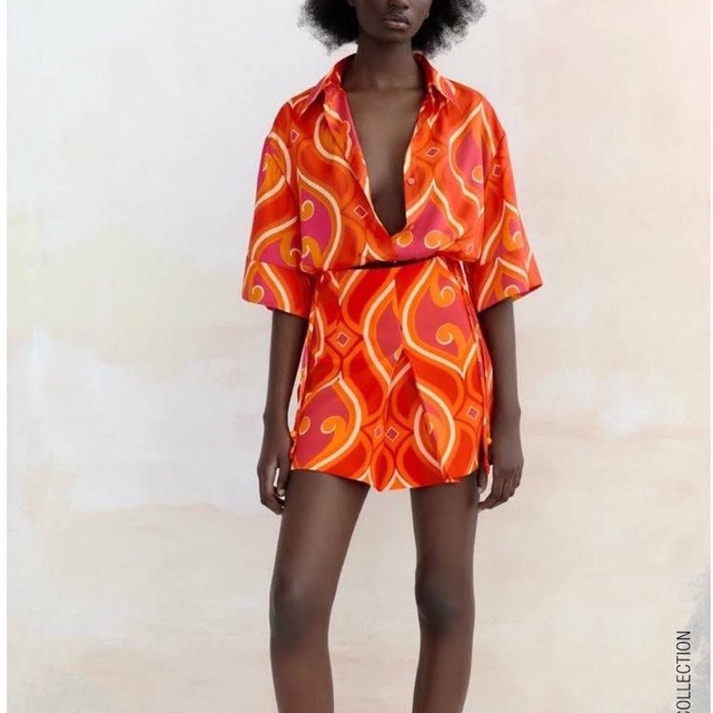 NWT Zara Geometric Orange Skort